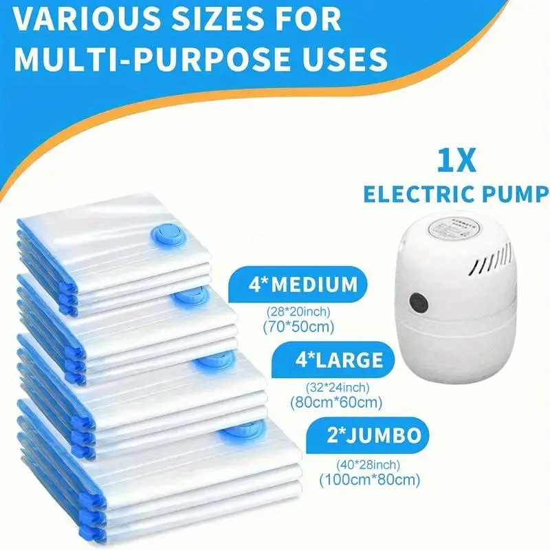 Eco-Friendly Vacuum Storage Bags for Clothes & Bedding Space-Saving Compression Bags for Wardrobe & Bedroom Organization Dust-Proof Moisture-Proof 10 Bags Included with Electric Pump  or Hand Pump
