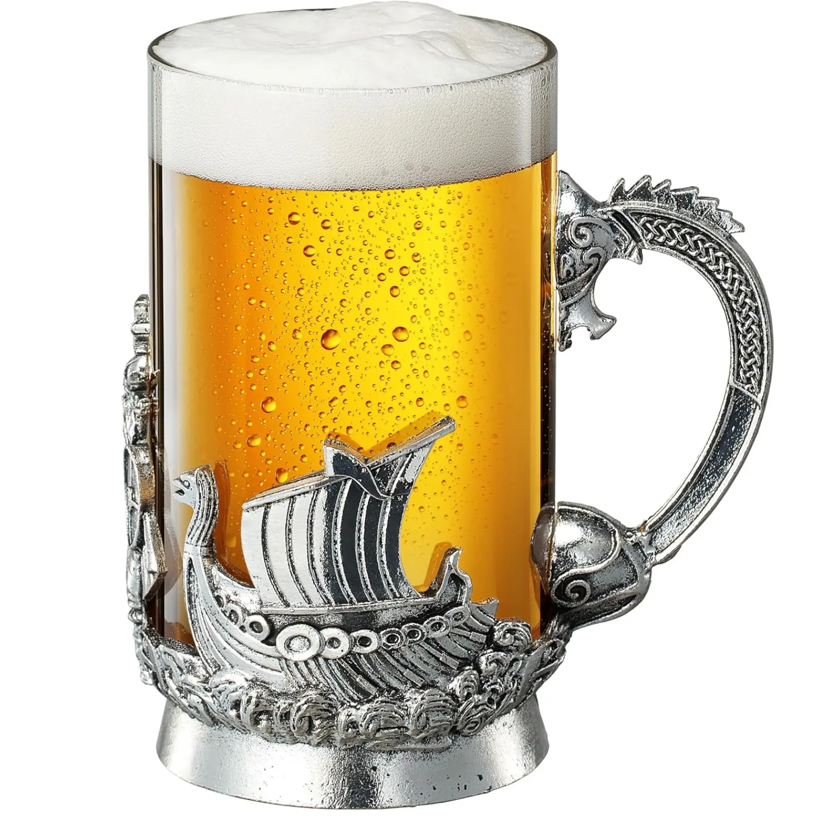 Viking & Mythological Pewter Beer & Water Drinking Glass - 18oz SINGLE - Pint, Whiskey, Rum & Scotch Glass, Elegant, Medieval Crystal Cup, Mug, Goblet, Gifts for Men & Women, Old Fashioned Glass