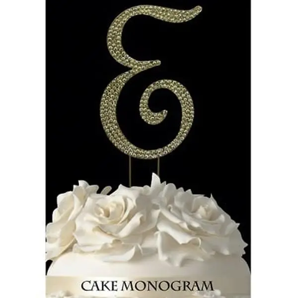 De Yi Enterprise 33015-Eg Monogram Cake Toppers - Gold Rhinestone - E