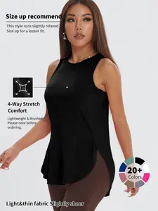 Women's Solid Color Asymmetrical Hem Sports Tank Top, Casual Curved Hem Sleeveless Round Neck Sports Top for Yoga Gym Workout Running, Ladies Sportswear for All Seasons