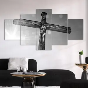 Christ on the Cross Pattern Canvas Unframed Painting, 5 Counts Modern Religious Art, Wall Art Decor for Home Living Room Bedroom Office, Ornaments