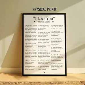 "I Love You" in Famous Book Quotes Unframed Poster - Literary Typography Wall Art Print - English Classroom Decor - Romantic Bookish Gift for Bibliophiles