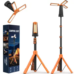 Rechargeable Camping Light with Stand 15000 mAh , Cordless Work Light with 3 LED Lamp Heads, 5500 Lumens Dimmable Camping Essentials Gear Emergency Flashlight with 86" Detachable Tripod