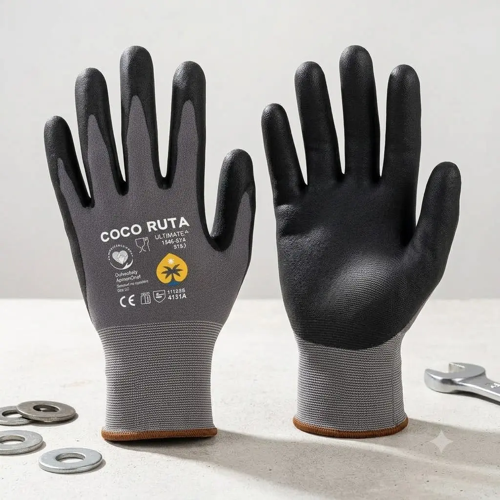 12 Pairs COCO RUTA Gloves 34- 874 Safety Gloves | Guantes Para Trabajo - COCO Gloves For Men Nitrile Micro Foam Grip Palm Comfortable Fit Construction Gear
