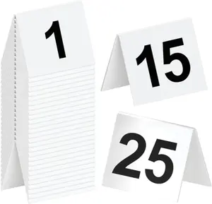 1-25 White Tent Table Numbers for Restaurant, 3 in x 3.5 in Table Number Stands for Wedding Cafe Party Events