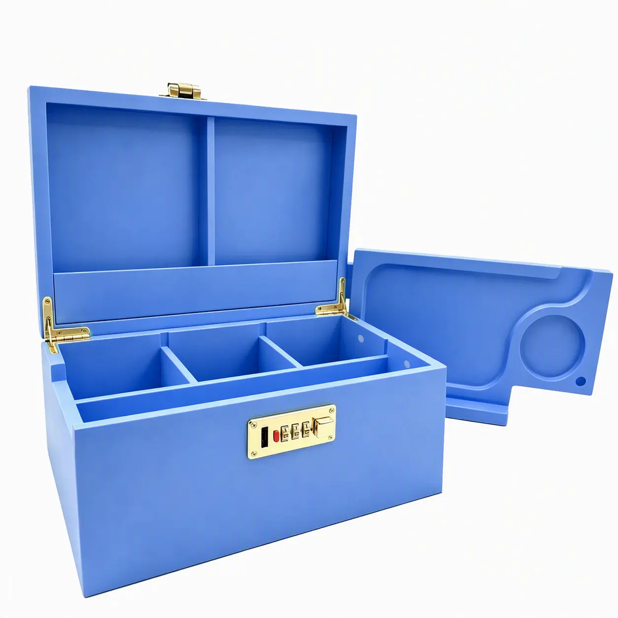 SINKZAICO Eco-Friendly Bamboo Rectangular Lockable Storage Container - Premium Multifunctional Organizer Box, Handmade Wooden Gift Chest with Removable Dividers, Compartments & Accessories (Blue)