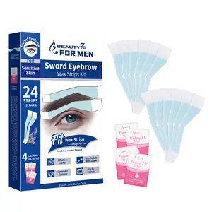 Beauty7 Men's Sword Eyebrow Wax Strips Kit with 24 Strips & 4 Calming Oil Wipes for Sensitive Skin, Lavender-Infused for Gentle Hair Removal, Up to 6 Weeks Smoothness