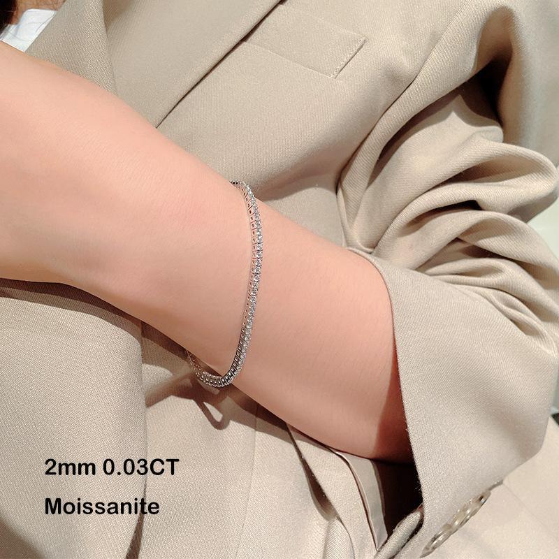 EWYA 925 Sterling Silver Moissanite Bracelet 0.1ct 3mm D VVS1 Diamond with GRA for Women Sparkling Wedding Party Fine Jewelry