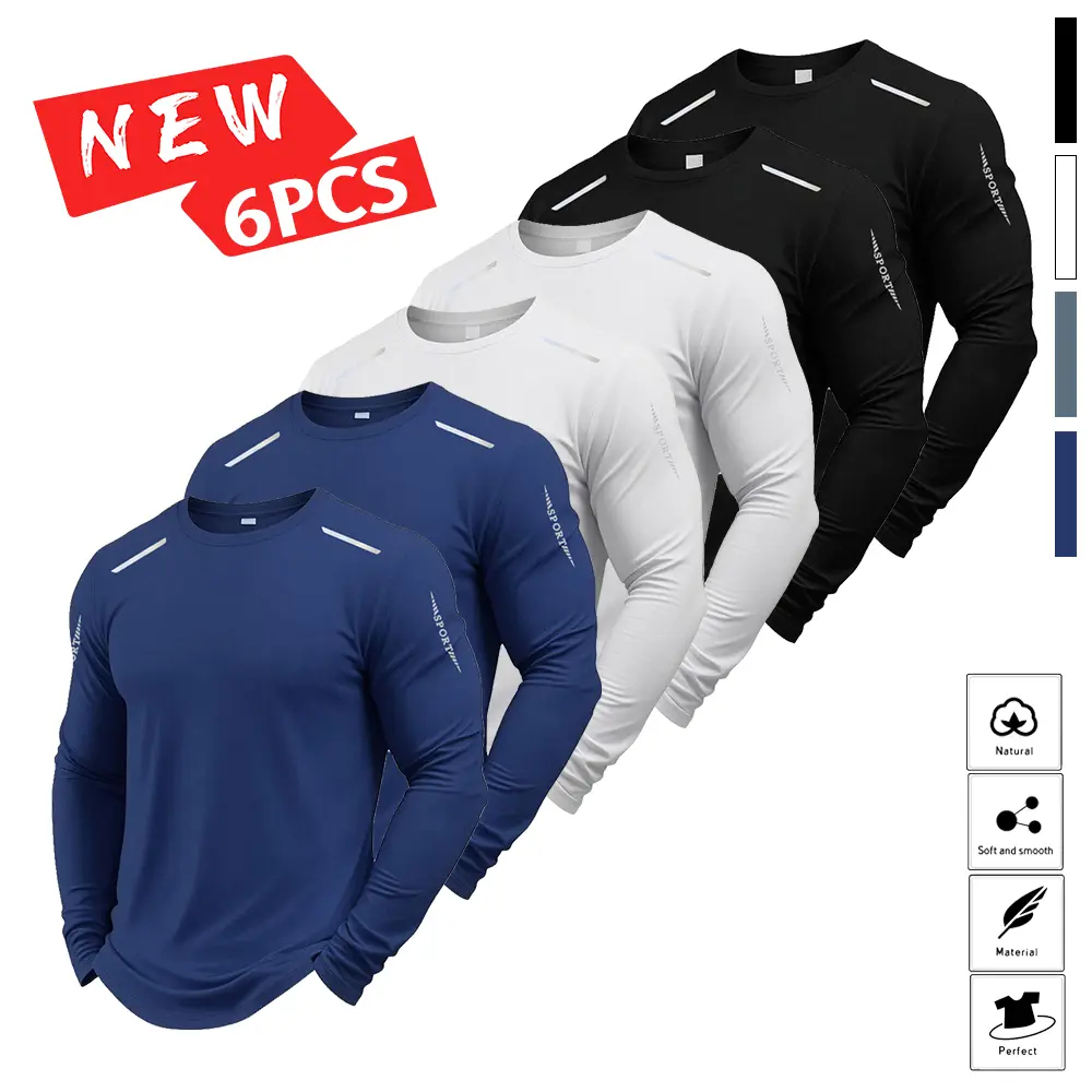 Men’s crewneck long-sleeve T-shirt, 6-pack, simple design.Available in a variety of styles to match different looks, suitable for travel, business settings, golf events, suburban outings, and back-to-school season and shopping promotions.