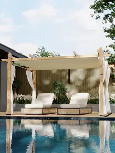 Garvee 10x10 FT / 10x13 FT Retractable Aluminum Pergola, Outdoor Patio Gazebo with Side Mesh Curtain, Faux Wood Grain Finish, UV Resistant & Mosquito Protection, Heavy-Duty Reinforced Metal Frame, Perfect for Deck, Garden & Backyard