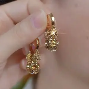 14K Gold Plated Durian Hoop Earrings, Unique Fruit Inspired Statement Jewelry, Sparkling Rhinestone Inlaid Hoop Earrings, Trendy Cute Ear Accessories, Exquisite Fashion Gift for Women and Girls