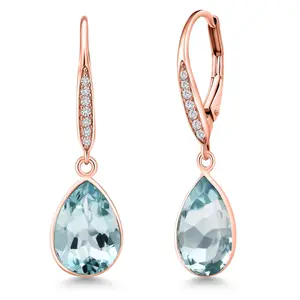 Gem Stone King 6.00 Cttw Pear Shape Blue Topaz and Lab Grown Diamond Drop Dangle Teardrop Earrings For Women | 18K Rose Gold Plated Silver | Gemstone Birthstone | Pear Shaped 12X9MM