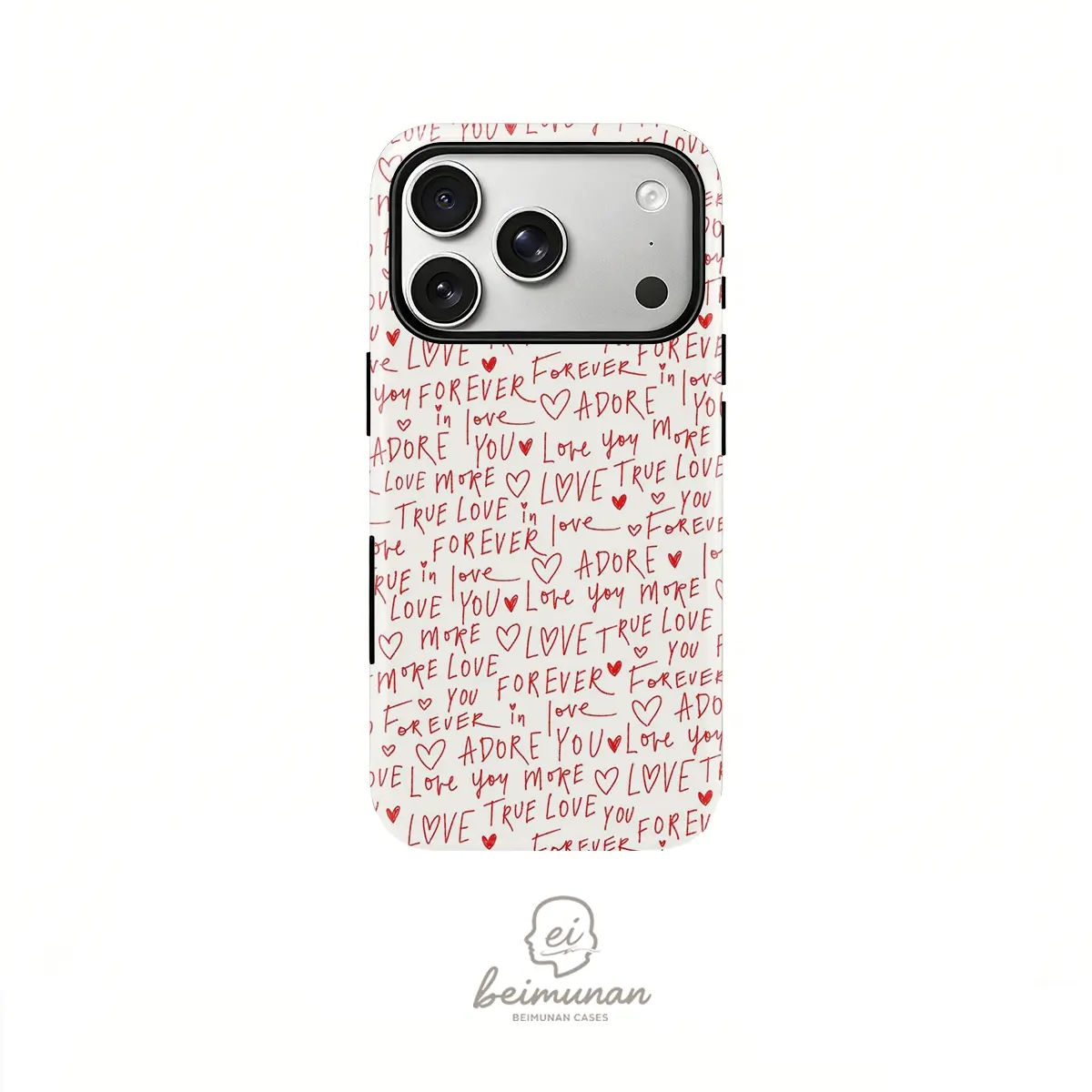 1PC Love You More Forever Adore Print Phone Case， Rugged Shockproof 2in1 Protective Cover for iPhone 17 16 15 14 13 12 Pro Max， Samsung Galaxy S26 S25 S24 S23 S22 Ultra Series Gift Minimalist Fashion Case