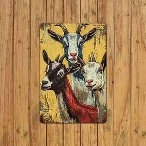1 Retro Goat Metal Tin Plaque - Rural Farmhouse Wall Art, Modern Home Decor, with 3 Colorful Goat Designs, Size 8 "x12" (20.32x30.48 cm) - Durable Metal Plaque for Indoor/Outdoor Use, Naughty Goat Design, Goat Decoration