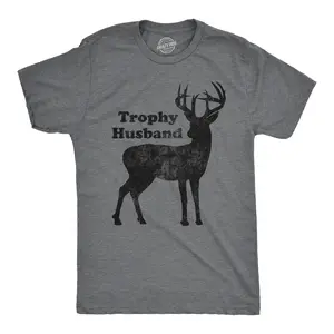 Mens Trophy Husband T Shirt Funny Hunting Buck Deer Fathers Day Tee Mens Funny T Shirts Cool Vintage Fashion T-Shirt Gift Classic Menswear Dad Joke Apparel for Men Funny Hunting Short Sleeve Novelty Tees for Dark Grey