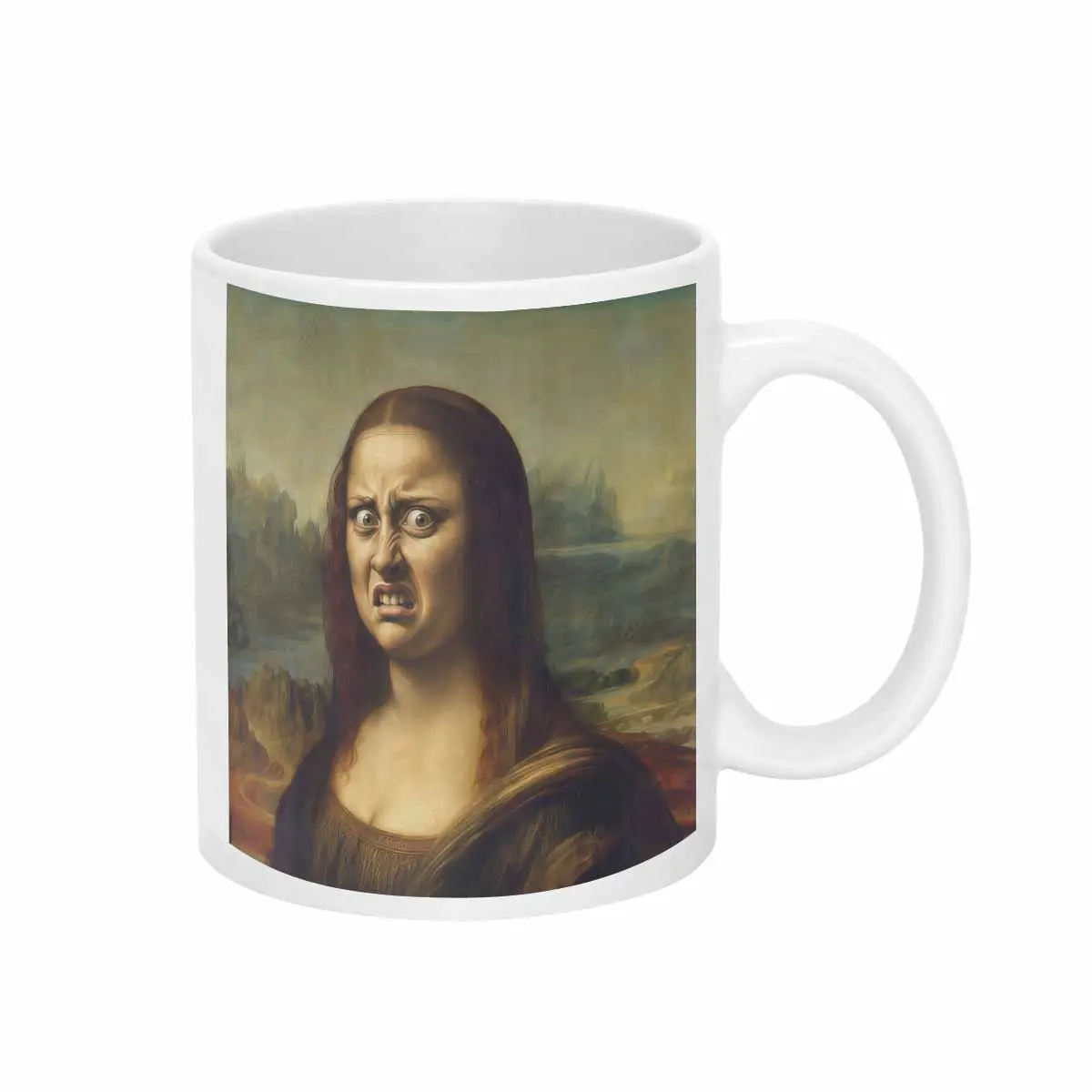Funny Grimace Mona Lisa Halloween Ceramic Mug with Handle, 11oz-15oz, Non-Toxic Lead-Free, Microwave & Dishwasher Safe, Gift for Teachers, Coaches, Home Office Wedding Use, Holiday