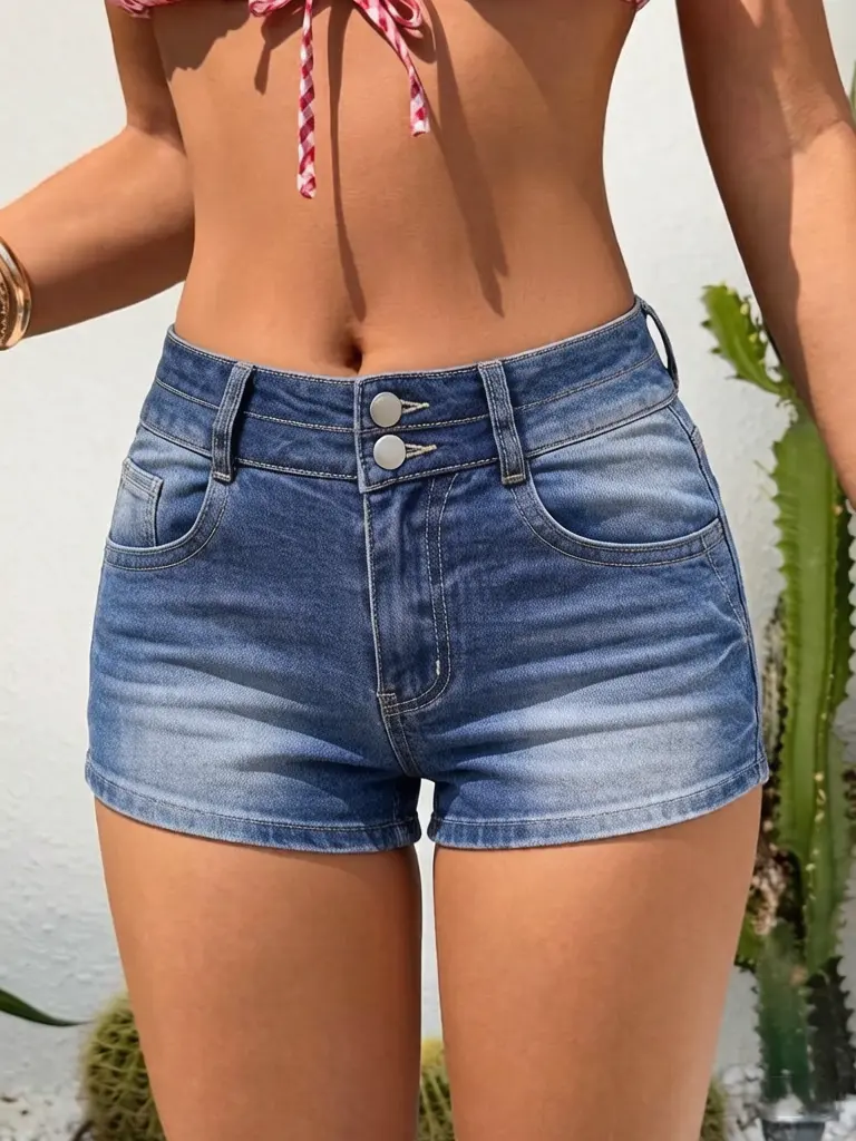 Western Cowgirl Star Embroidered Denim Shorts Women High Rise Vintage Blue Wash Slim Fit Summer Casual Jean Shorts