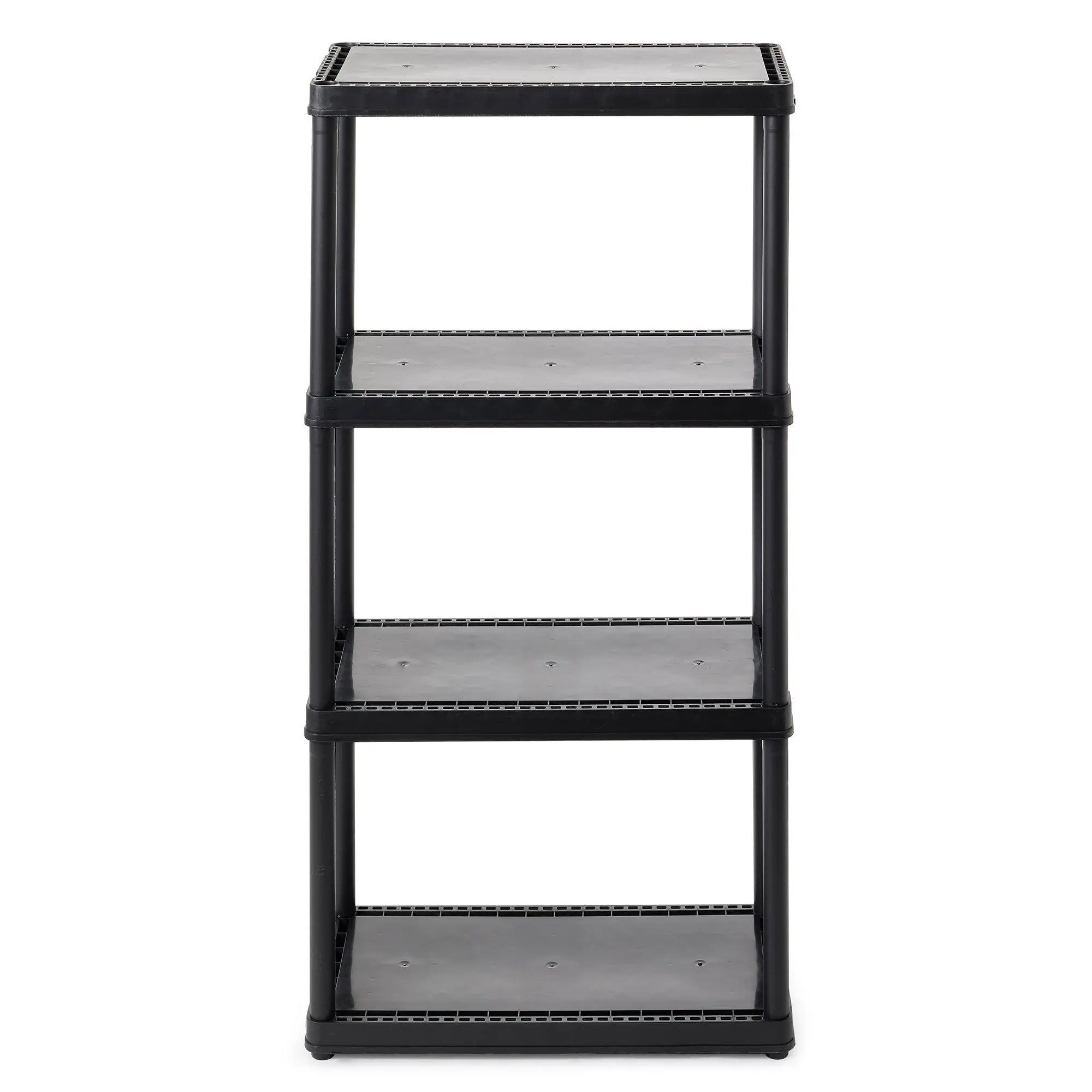 Gracious Living 4 Shelf Fixed Height Solid Resin Organizing Storage Unit, Black Lightweight Organiser