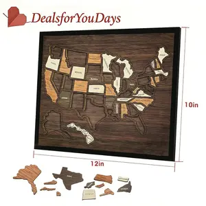 【DealsForYouDays】Map puzzle, family decor，wooden U.S. travel map puzzle, anniversary gift, children's geography puzzle, or perfect holiday gift for couples and families, record your journey, memory making, home decor, unique traveler gift,