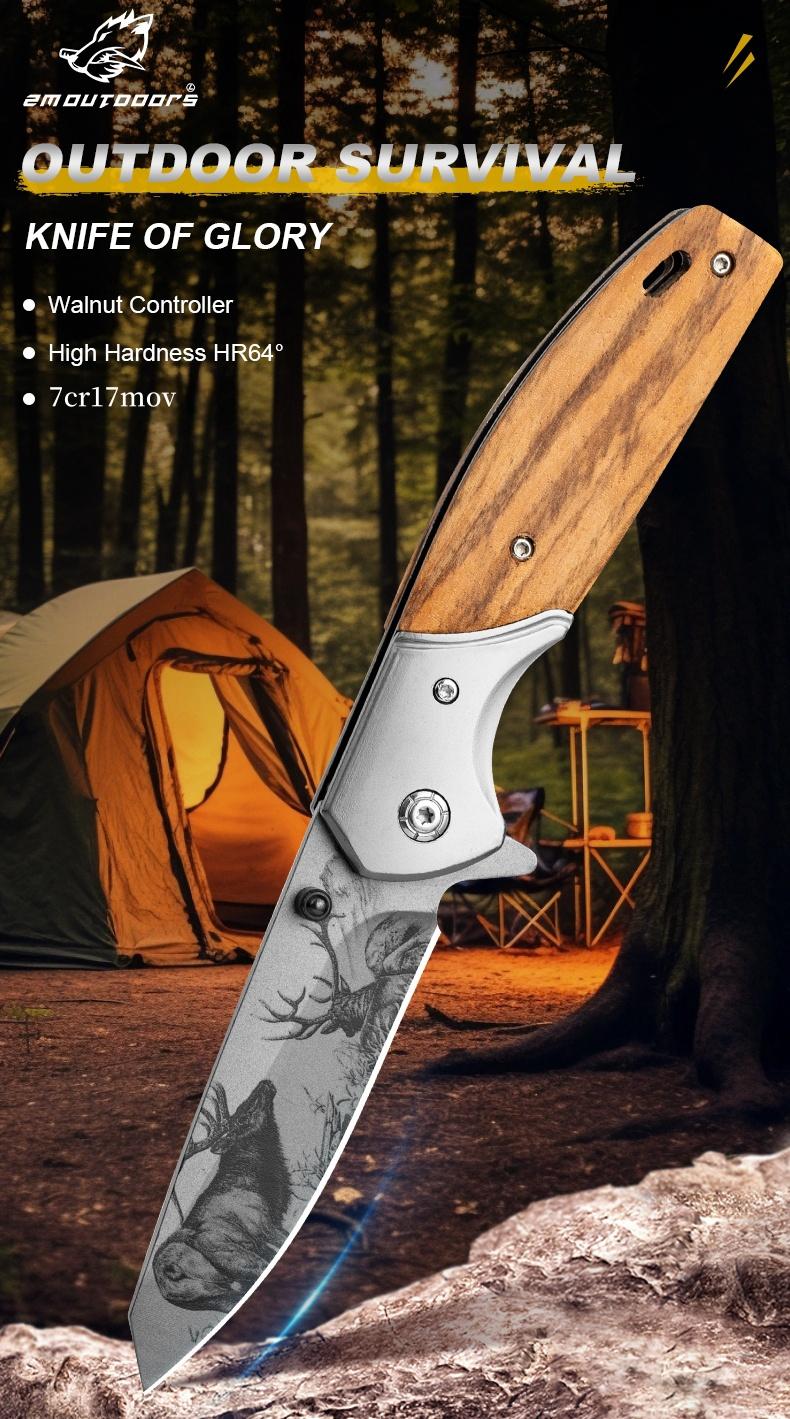 Kitchen fruit knife, pocket knife, solid wood handle, moose art blade design, a beautiful, convenient everyday small knife—great product