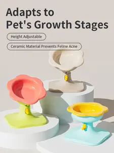 Adjustable Raised Pet Bowls with Non-Skid Feet, ABS Elevated Feeder Stand with Ceramic Bowls, Cat and Dog Dining Table Comfort Feeding Station Multiple Colors Available