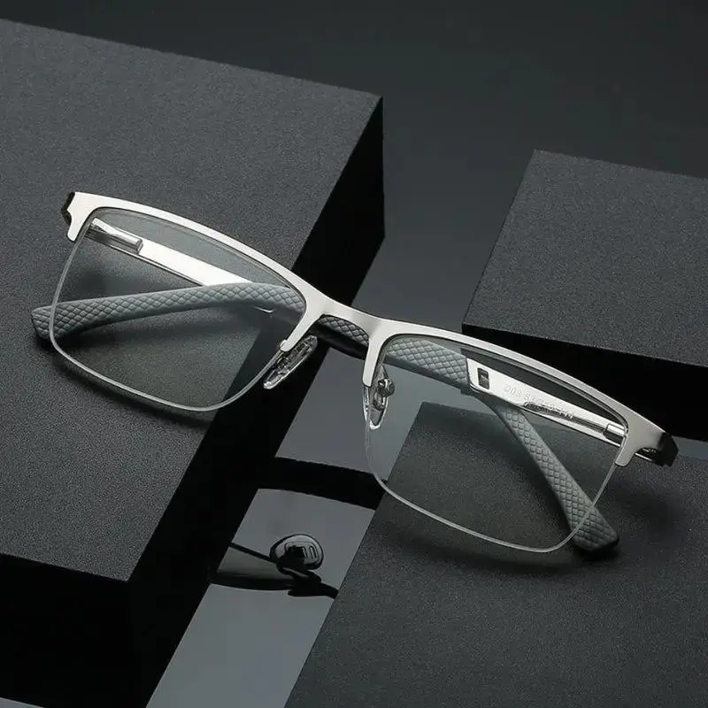 2026 New Men's Semi-Rimless Anti Blue PC Glasses - Metal Frame, Blue Light Protection, Stylish Adults' Accessories for Business, Sports, Ideal Male Gifts, Anti Blue Glasses