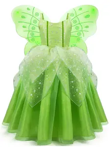 LOEL Green Fancy Fairy Costume for Girls Tinker Bell Skeleton Bone Costume Girls, Birthday Party Fairy Dress Up, Special Occasion Dress with Wings