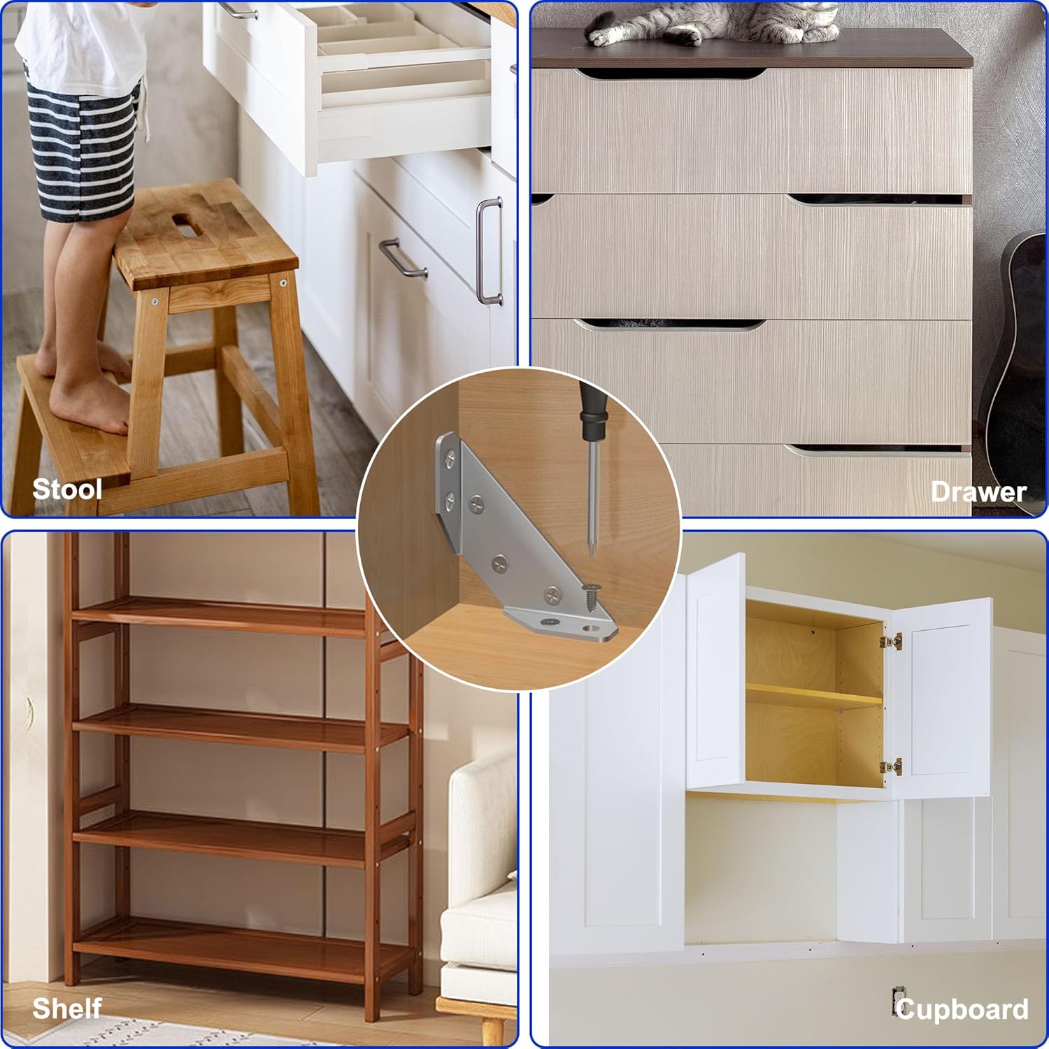 12-Pack Premium Stainless Steel Corner Brackets for Wood Frame, Universal Metal Hardware Corner Braces with Screws, Wooden Furniture Corner Connectors Such as Drawers, Cabinets, Tables and Chairs