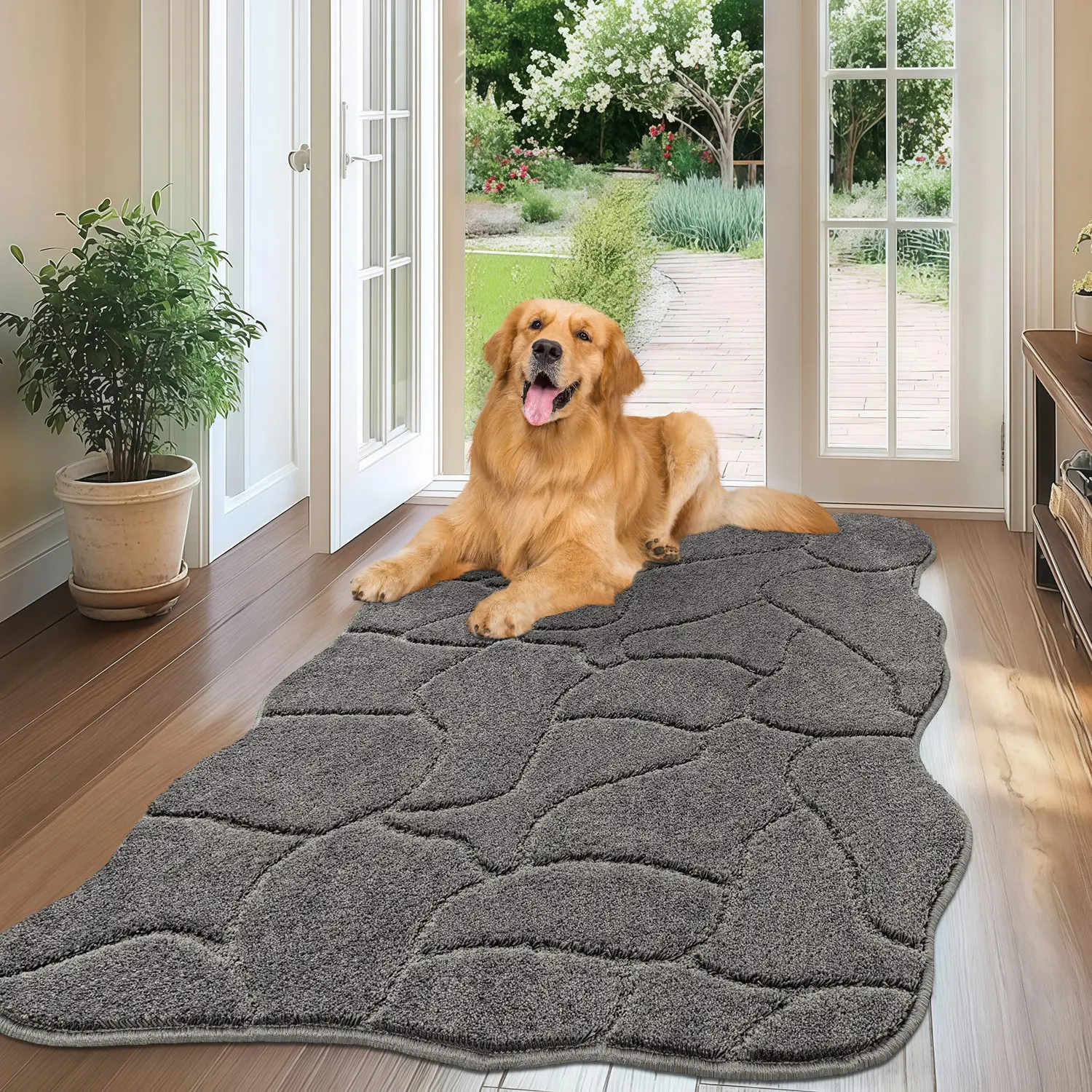 BSICPRO dog mat for muddy paws — absorbent dirt-trapping doormat, non-slip and washable mud mat for dogs; polyester pet rug mat that absorbs well—suitable for front door, indoor, patio, and entrance