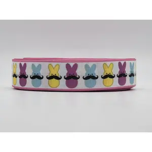 Easter Peeps with Mustache - Grosgrain Ribbon 7/8" Width - By the yard