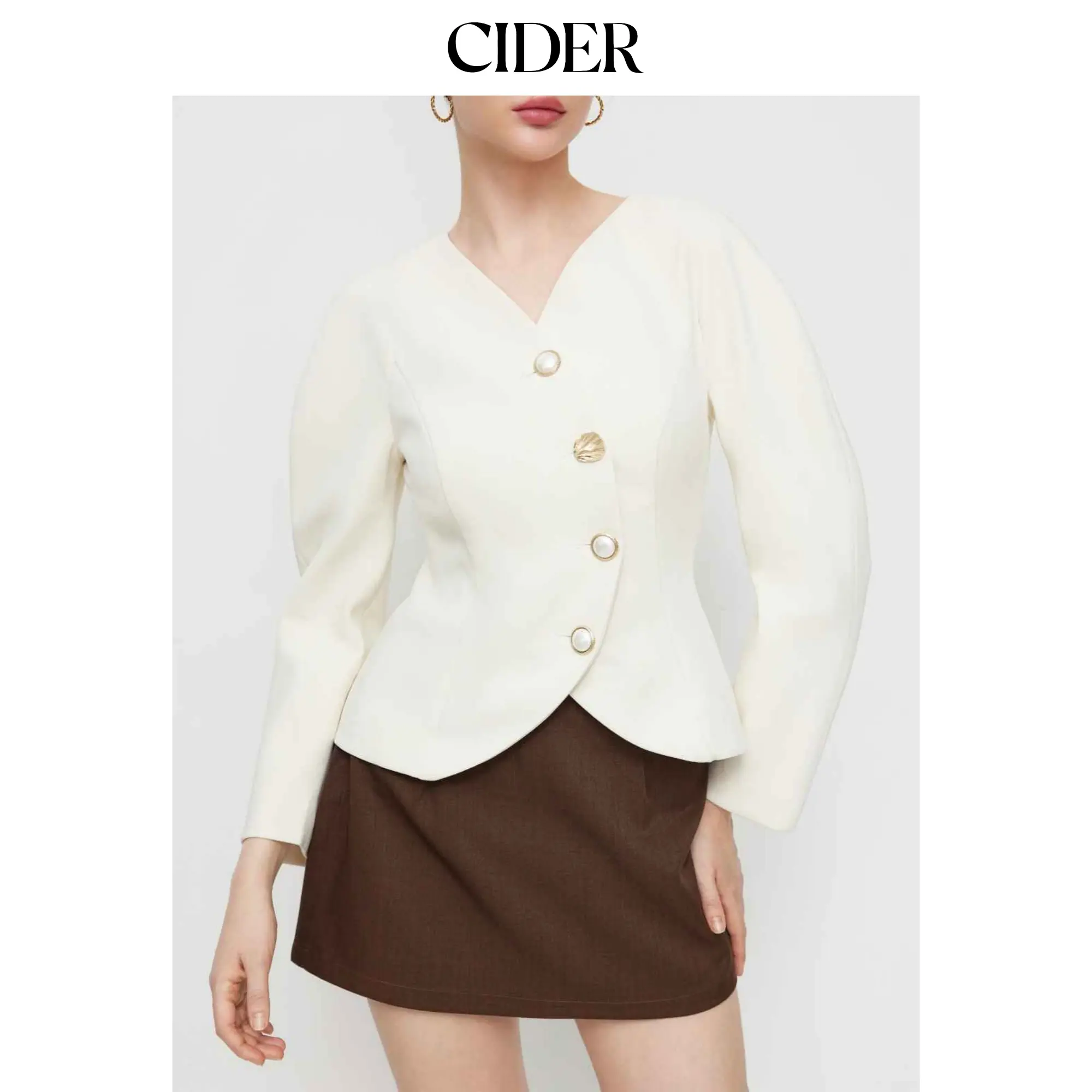 Cider Women's Chic Lady Basic Long-Sleeve V-Neck Asymmetrical Button Blazer, Longsleeves, Casual Wear, Full Sleeves