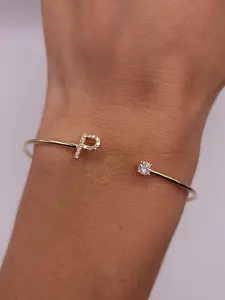14Kt Gold Initial Letter Diamond Bangle Bracelet exquisite trendy
