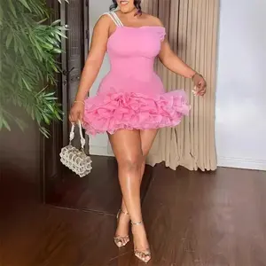 two-piece set woman Elegant A-line Party Birthday Dress Woman Sexy Clubwear Cascading Ruffles Pearls Celebrity Night Prom Mini Dresses Vestidos