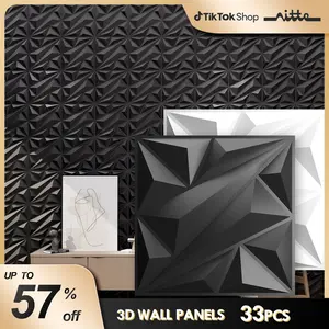 Nitte 33PCS PVC 3D Wall Panels with Diamond Design 11.8"x11.8" (30x30cm) – Perfect for Living Rooms, Bedrooms, Kitchens, TV Backdrops, Feature Walls, and Office Spaces wall panels Modern Installation