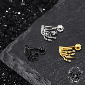 GTHIC Gothic Skull Hand Stainless Steel Stud Earrings Statement Jewelry Unisex for Men Women Daily Wear