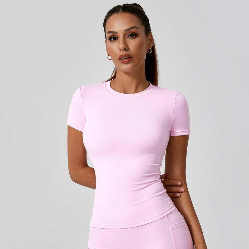 TimeOFF 5-Piece Solid Sports Tee Set Round Neck Slim Stretchy Ideal for Yoga Gym Workouts Women's Athletic Wear Sporty Style Clothes gym shirts workout tops oversized gym shirts Fitness Outfit