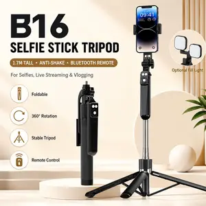B16 Bluetooth-compatible Remote Selfie Stick Tripod, Anti-Shake Foldable Extendable Phone Stand, All-In-One Handheld & Floor Tripod for Tiktok Live, Travel Vlog, Selfies & Video Recording