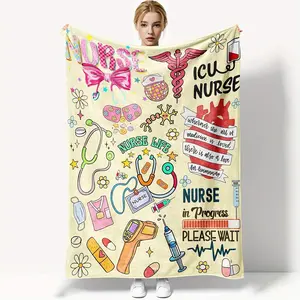 1pc Soft printed blanket for nurse gifts for men and women, nurse practitioner school graduation ceremony nurses day birthday throw blanket for sofa, bedroom, travel, yellow flannel blanket