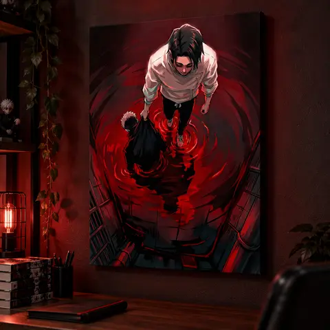 Jujutsu Kaisen Canvas Wall Art Japanese Anime Yuta Okkotsu Yuji Itadori Execution Poster Series Blood Water Reflection Graphic Picture Print Dark Action Manga Aesthetic Artwork Decor for Home Living Room Gaming Room Studio Interior