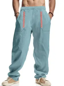 Men's Casual Loose Fit Linen Pants, Ethnic Pattern Pockets, Breathable Summer Street Style, All-Season Wear, Must-Have Wardrobe Item