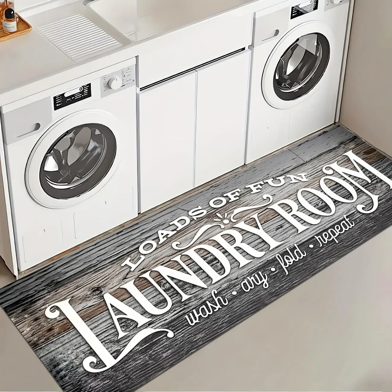 Laundry Room Rug Runner 18"X48" Brown Wood Non Slip Laundry Rugs and Mats for Laundry Room Decor Washable Runner Rugs for Farmhouse Kitchen Floor Laundry Bathroom Entryway Area Rugs