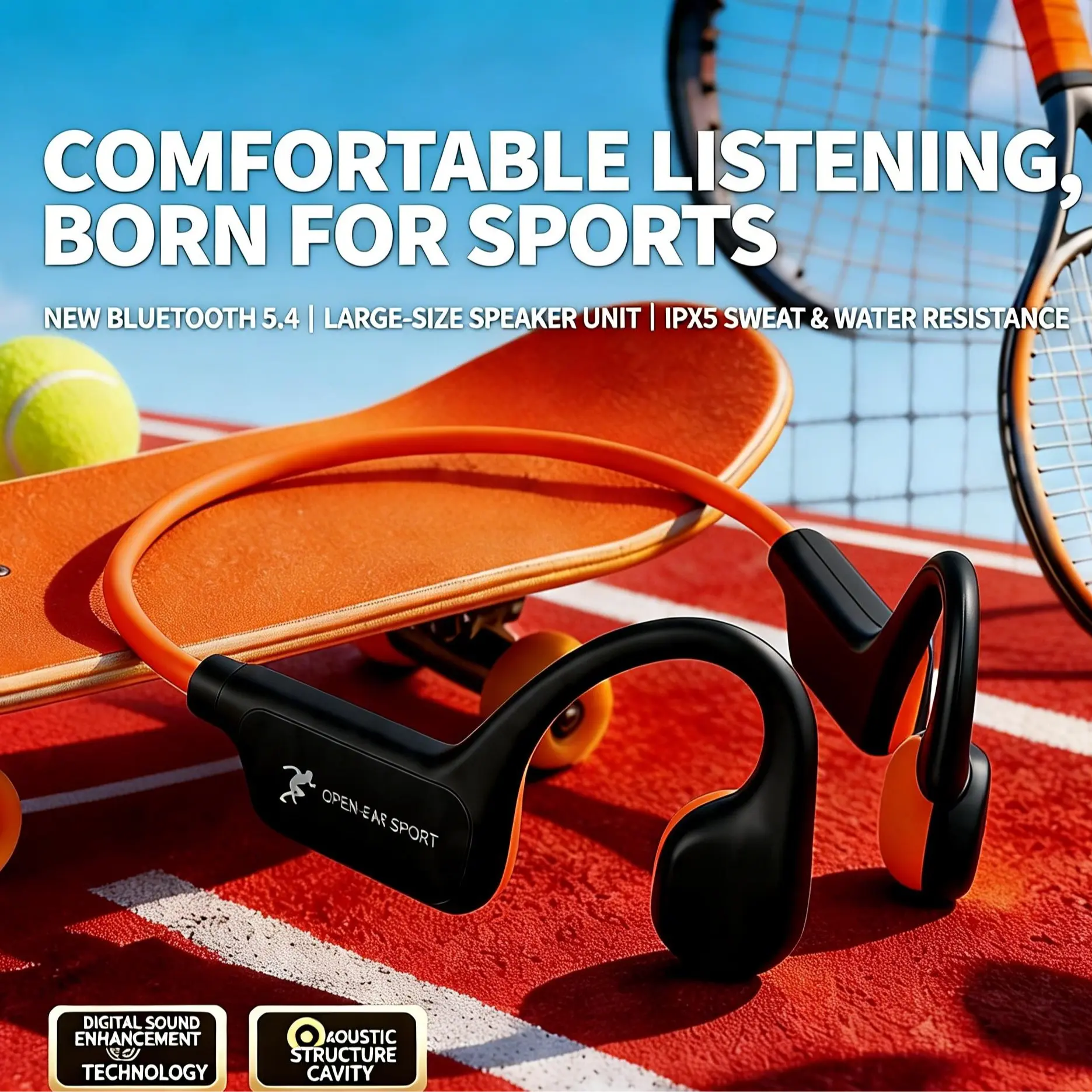 2026 Model Wireless Bone Conduction Open-Ear Headphones - Bluetooth 5.4 Type-C Connection, Titanium Build, Noise Adjustment, Volume Control, Microphone, IPX5 Waterproof, 18-Hour Playback, Lightweight Skin-Friendly Material, for Running/Gym