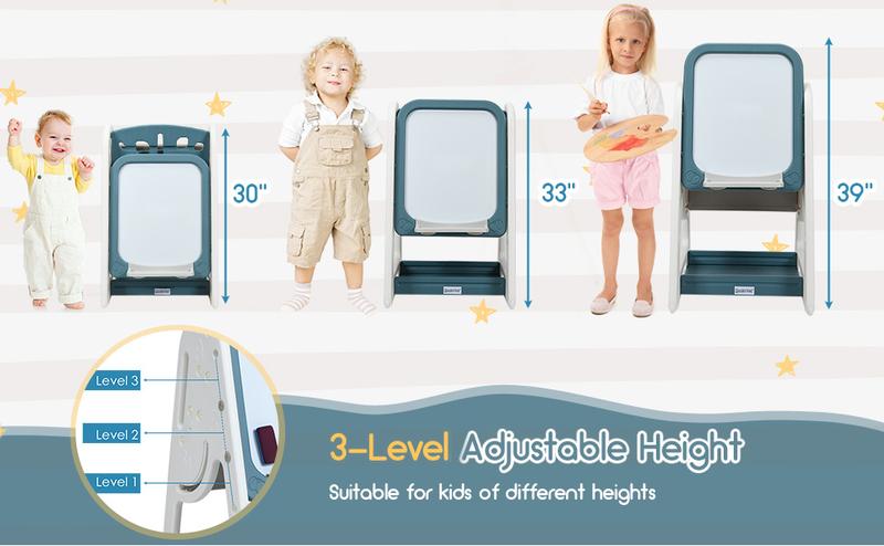 Costzon Art Easel toys, 3 in 1 Double-Sided Art Easel w/ Magnetic Dry Erase Board, Painting Writing Accessories, Birthday Gift Christmas Gift