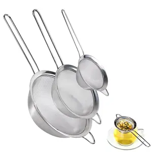 3 Pack Stainless Steel Fine Mesh Strainers Set Kitchen Sieve for Sifting Flour Straining Pasta Rice Vegetables Durable Rust Resistant Wire Mesh Colander Set Easy Clean Cooking Tools Silver