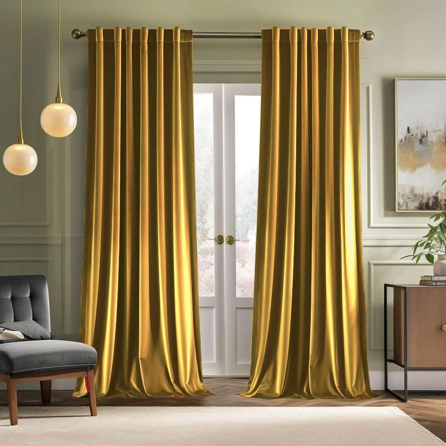 Gold Velvet Curtains 84 inches, Soft Window Drapes with Pleat Tape for Living Room, Luxury, Room Darkening for Bedroom, Thermal Window Treatment, W52 x L84, 2 Panels