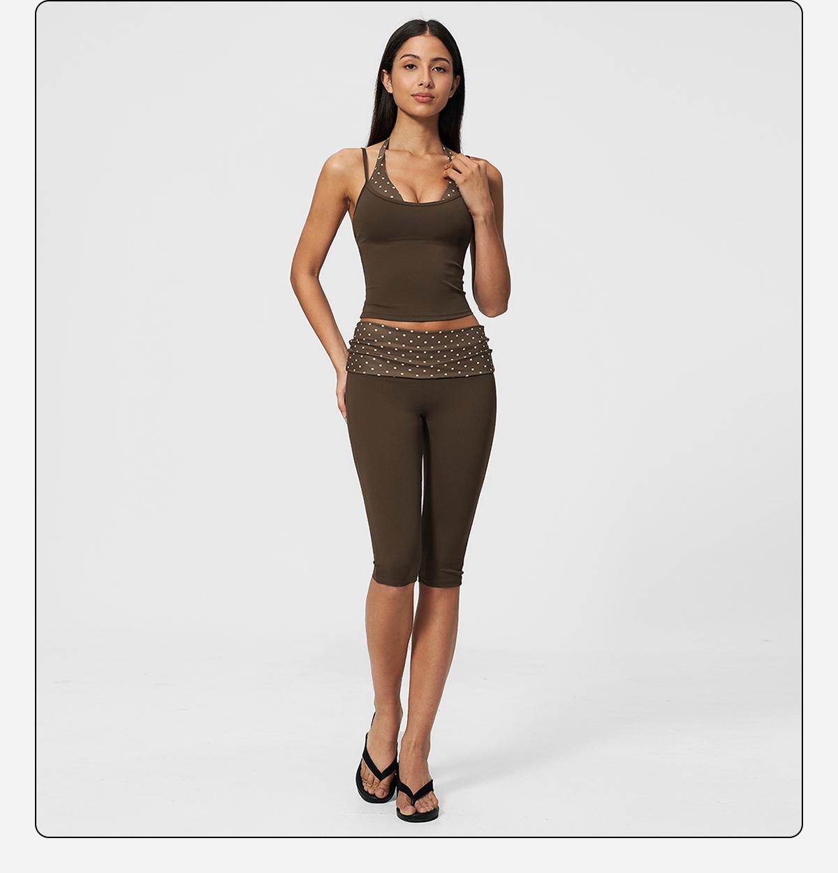 MFVIM women’s color-block double-layer halter yoga tank top set — waist-cinching, butt-lifting mid-length athletic shorts; two-piece fitness set with a nude feel,travel essentials,camping essentials