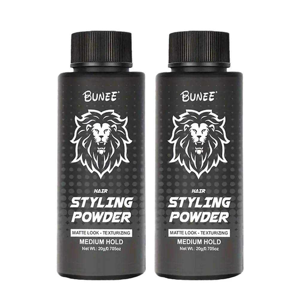 BUNEE Men's Hair Styling Powder 2-Pack (20g Each) - Haircare Styler, Matte Finish, Medium Hold, Oil Control, Root Lift, Natural Look, Lightweight, Residue-Free, Volume & Texture Enhancer, Hair Volume Powder
