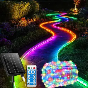 Solar Rope Lights Outdoor Waterproof,  Each 108.9ft 300 LED String Lights, 8 Modes Fairy Lights in Clear Thin Tube for Camping Fence Patio Garden Trampoline Deck(Multicolor)