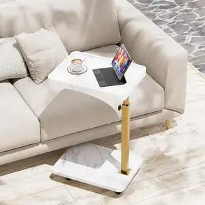 TV Tray Table, Adjustable Dinner Trays for Eating Table,360? Swivel& Sofa Armrest End Side Couch Snack Table for Sofa, Bedroom, Living Room, C Shaped End Table that Slide Under(White+)
