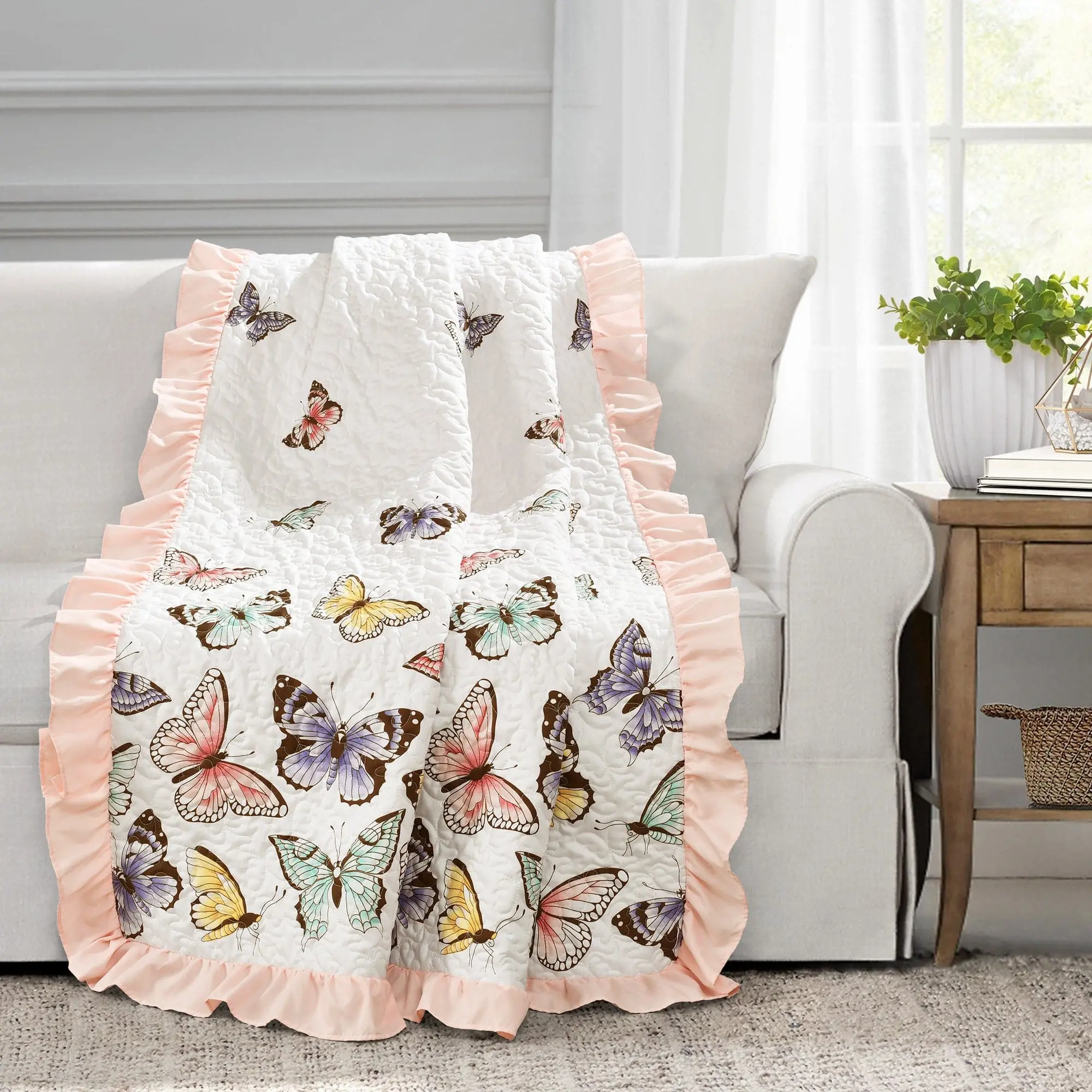 Lush Decor Flutter Butterfly Throw Blanket - 100% Polyester with Ruffled Trim - Perfect for Toddler Beds & Cozy Snuggling - 60"H x 50"W Lush Decor Flutter Butterfly Throw Blanket - 100% Polyester with Ruffled Trim - Perfect for Toddler Beds & Cozy Snuggling - 60"H x 50"W